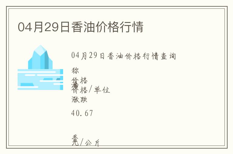 04月29日香油價格行情