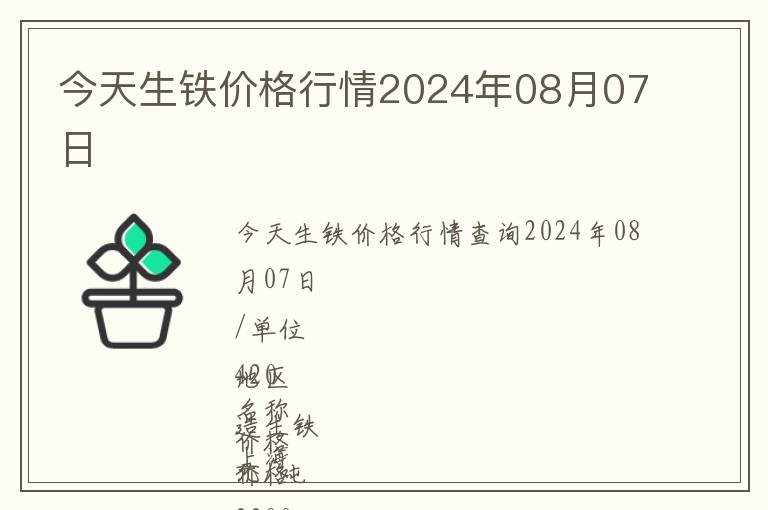 今天生鐵價格行情2024年08月07日