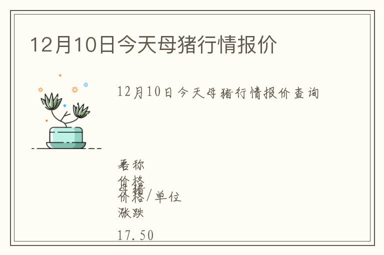 12月10日今天母豬行情報價
