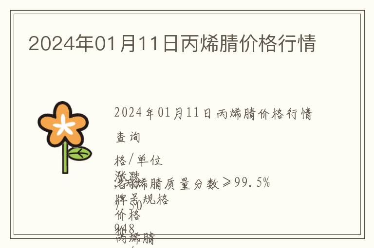 2024年01月11日丙烯腈價格行情