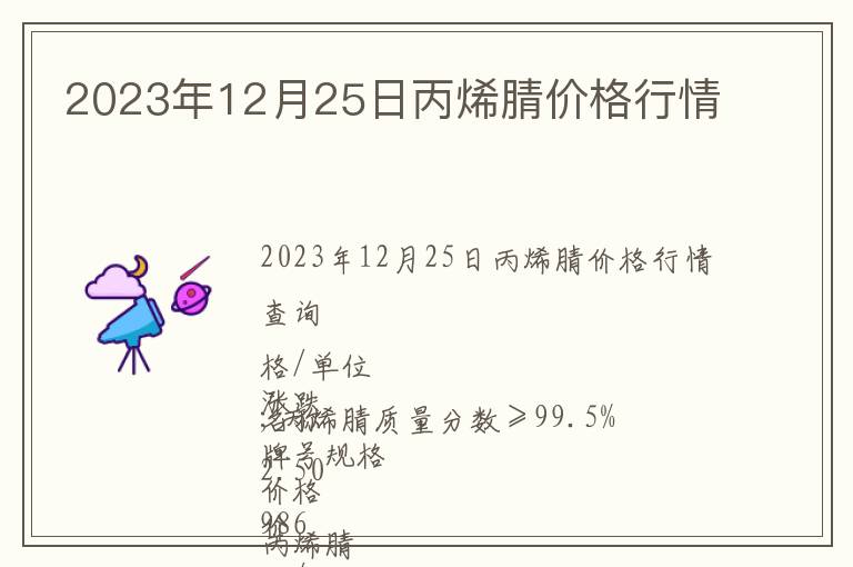 2023年12月25日丙烯腈價格行情