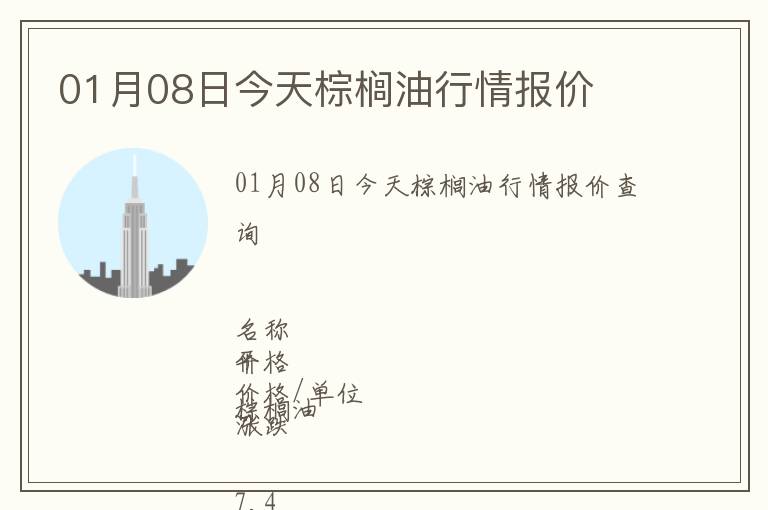 01月08日今天棕櫚油行情報價