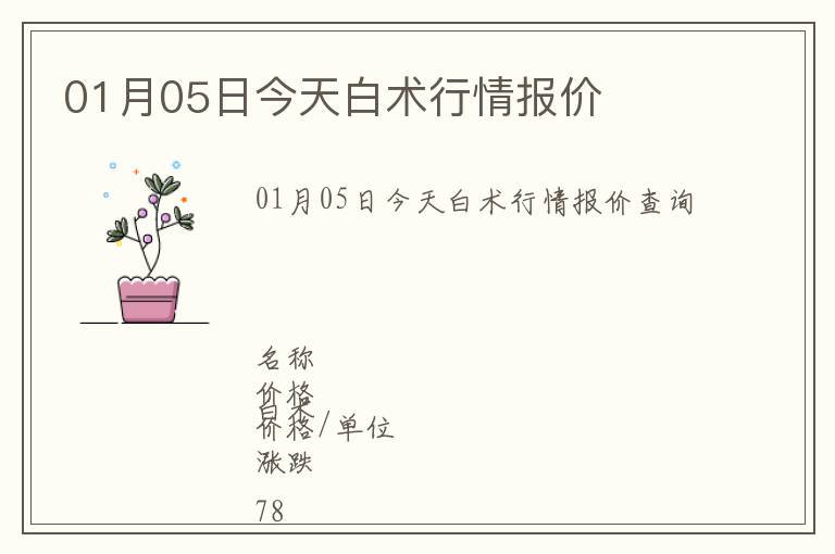 01月05日今天白術行情報價