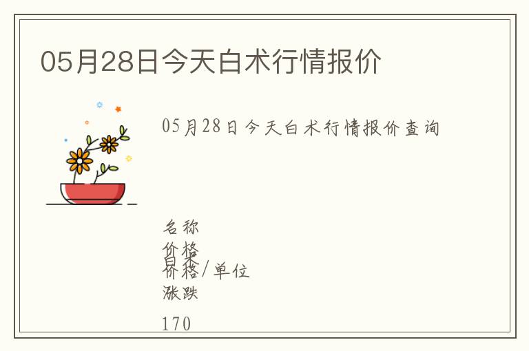 05月28日今天白術行情報價