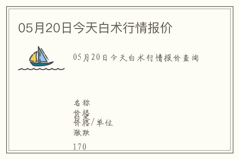 05月20日今天白術行情報價